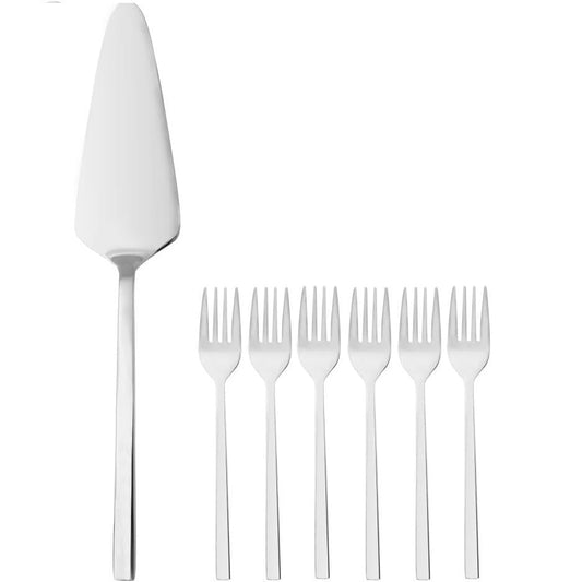 CJ 7 PECAS ESPATULA PARA BOLO E 6 GARFOS PARA SOBREMESA FIRENZE ACO INOX