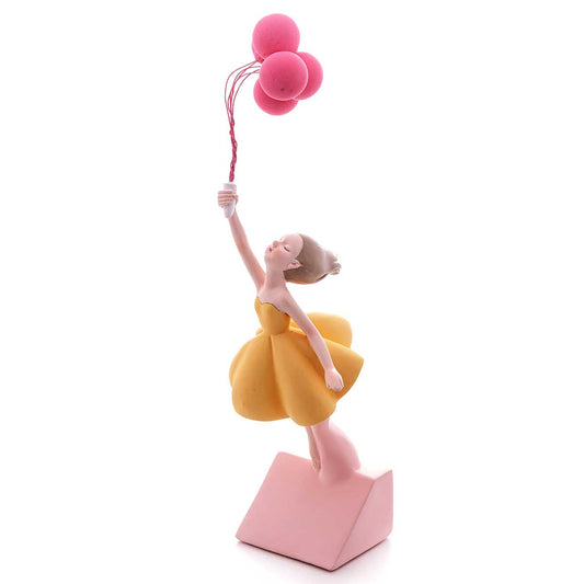 FIGURA DECORATIVA DE RESINA BONECA C/BALOES 7,5x9,5x33cm