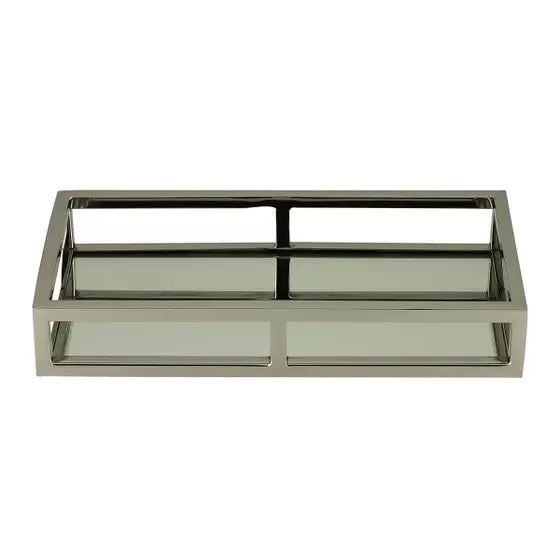 Bandeja Retangular Prata de Aço Inox Fundo Espelho