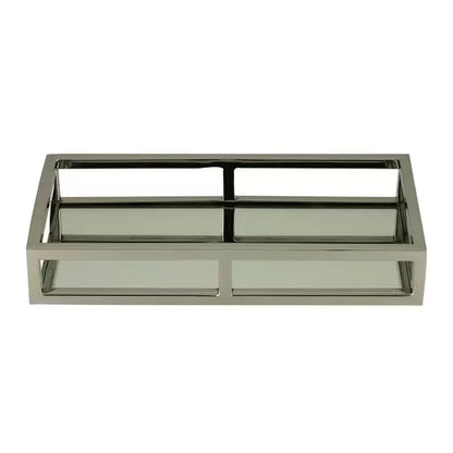 Bandeja Retangular Prata de Aço Inox Fundo Espelho