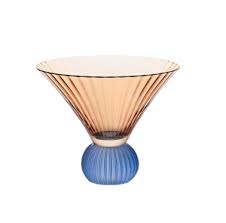 TAÇA DE VIDRO LARANJA COM BASE AZUL 200ML