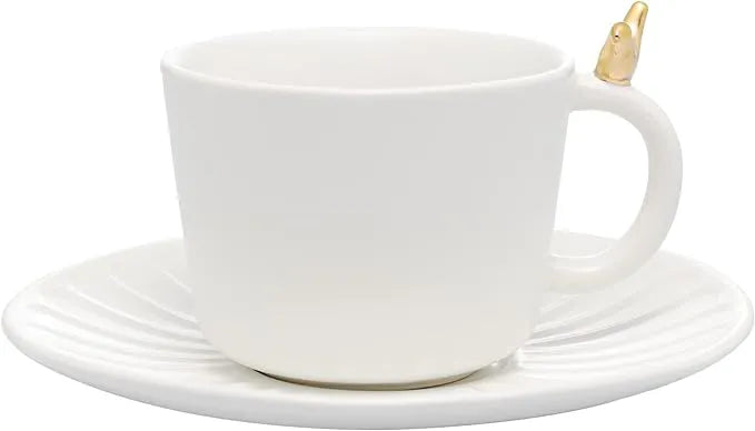 CJ 2 XICARAS DE CHA DE CERAMICA COLIBRI COM PIRES BRANCO 170ML