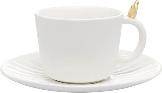 CJ 2 XICARAS DE CHA DE CERAMICA COLIBRI COM PIRES BRANCO 170ML