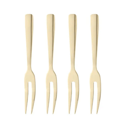 Cj 4 Garfos Aço Inox p/ Aperitivo Dourado - DoceLar Loja