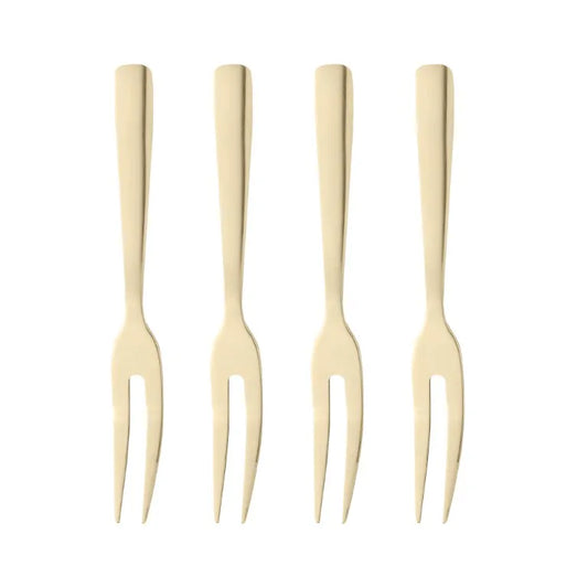 Cj 4 Garfos Aço Inox p/ Aperitivo Dourado - DoceLar Loja