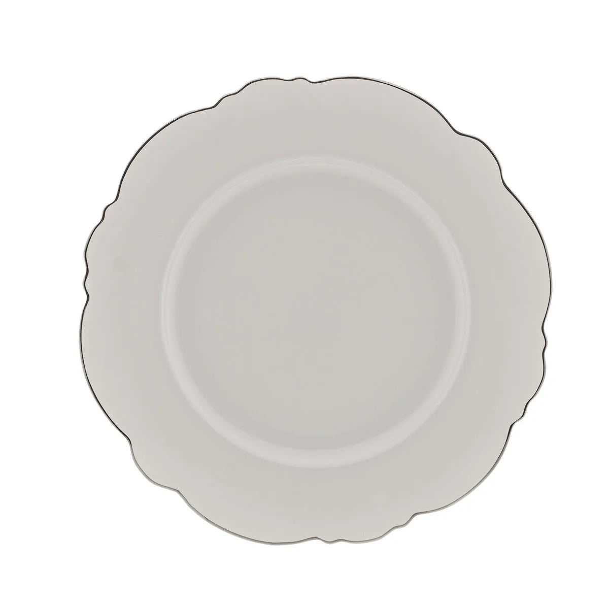 CJ 6 PRATOS RASOS PORCELANA MALDIVAS C/FIO PRATA 28cm