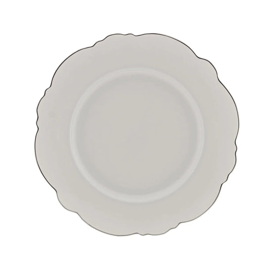 CJ 6 PRATOS RASOS PORCELANA MALDIVAS C/FIO PRATA 28cm