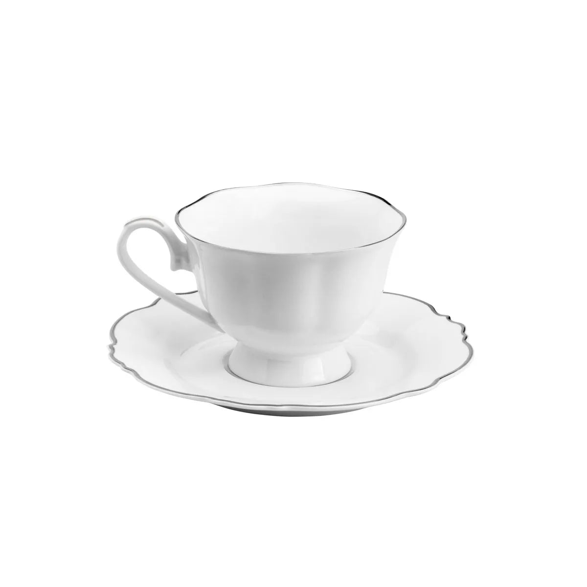 CJ 6 XICARAS CAFÉ PORCELANA C/PIRES BRANCO C/FIO PRATA MALDIVAS 180ml