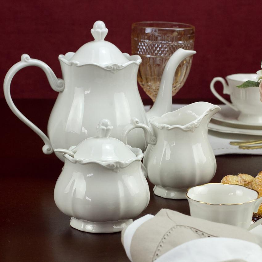 Conjunto 3 Peças de Porcelana de Chá Fancy Branco - DoceLar Loja
