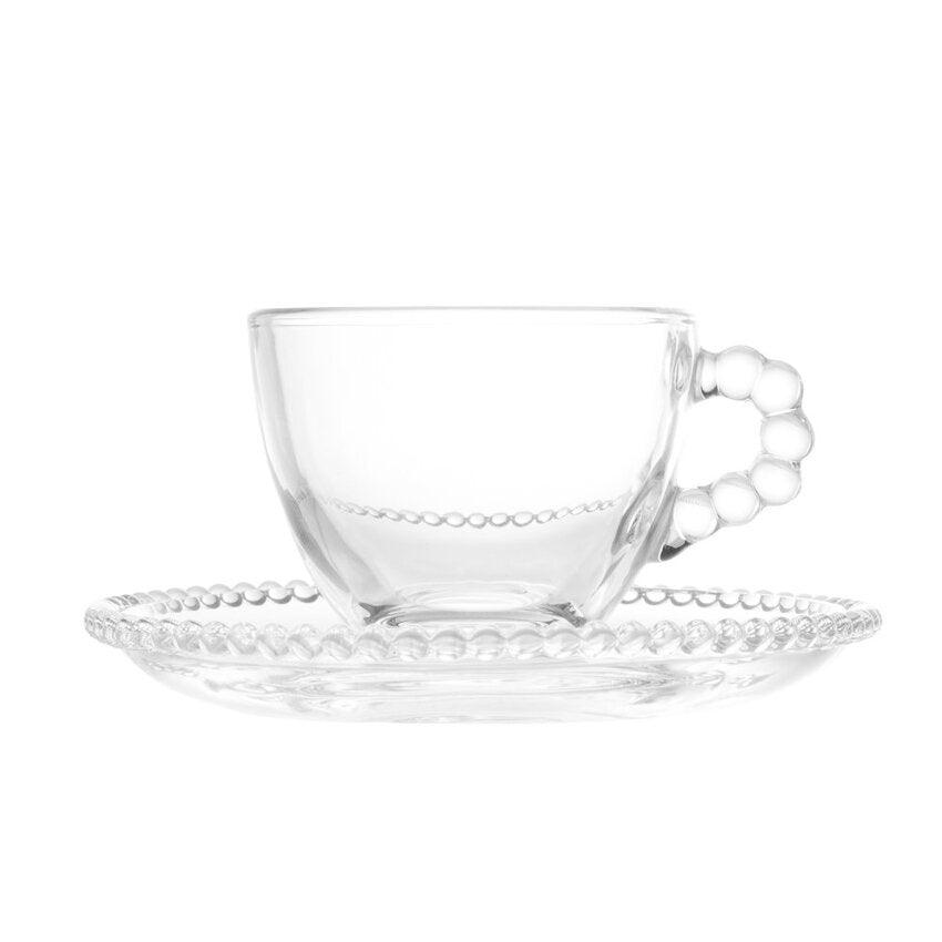 Conjunto 4 Xícaras de Café de Cristal com Pires Pearl - DoceLar Loja