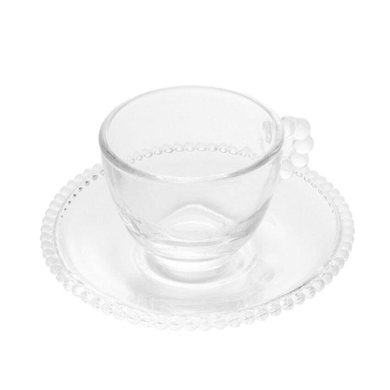 Conjunto 4 Xícaras de Café de Cristal com Pires Pearl - DoceLar Loja