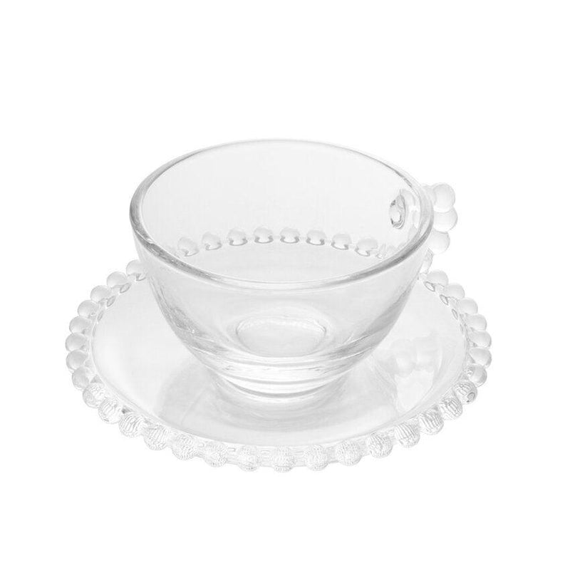 Conjunto 4 Xícaras de Chá de Cristal com Pires Pearl - DoceLar Loja