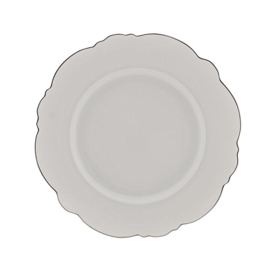 Conjunto 6 Pratos Rasos de Porcelana Maldivas Branco com Fio Prata - DoceLar Loja