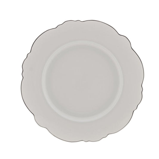 Conjunto 6 Pratos Rasos de Porcelana Maldivas Branco com Fio Prata - DoceLar Loja