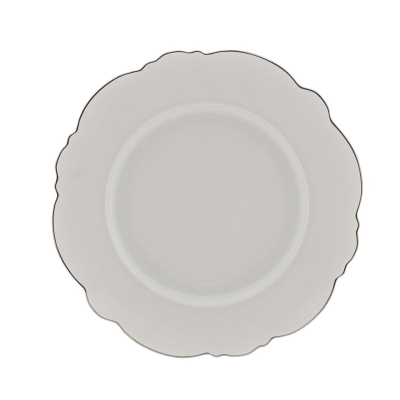 Conjunto 6 Pratos Rasos de Porcelana Maldivas Branco com Fio Prata - DoceLar Loja