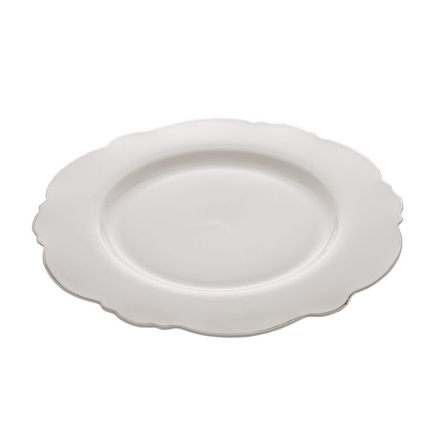 Conjunto 6 Pratos Rasos de Porcelana Maldivas Branco com Fio Prata - DoceLar Loja