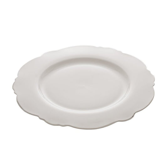 Conjunto 6 Pratos Rasos de Porcelana Maldivas Branco com Fio Prata - DoceLar Loja