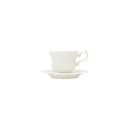 Conjunto 6 Xícaras de Café de Porcelana com Pires Fancy Branco - DoceLar Loja