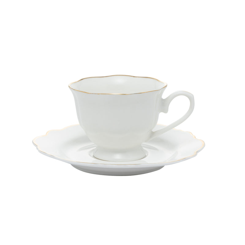 Conjunto 6 Xícaras de Café de Porcelana com Pires Maldivas Branco com Fio Dourado - DoceLar Loja