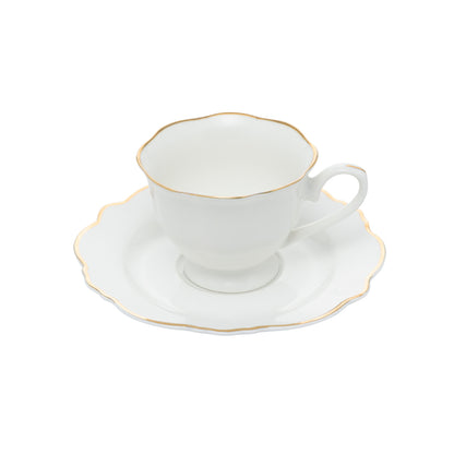 Conjunto 6 Xícaras de Café de Porcelana com Pires Maldivas Branco com Fio Dourado - DoceLar Loja