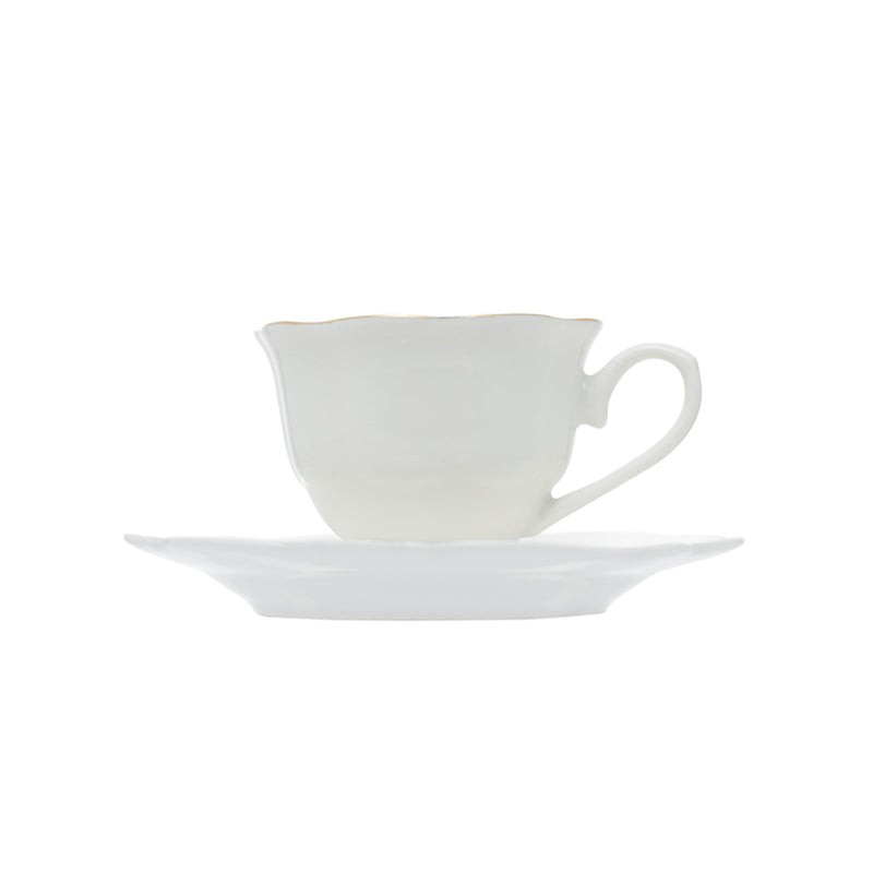 Conjunto 6 Xícaras de Chá de Porcelana com Pires Maldivas Branco com Fio Dourado - DoceLar Loja