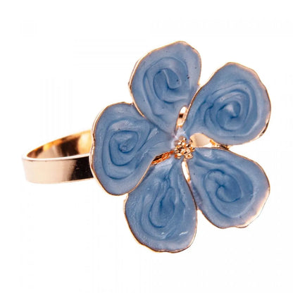 CJ 4 ANEIS PARA GUARDANAPOS FLOWER AZUL  ZAMAC