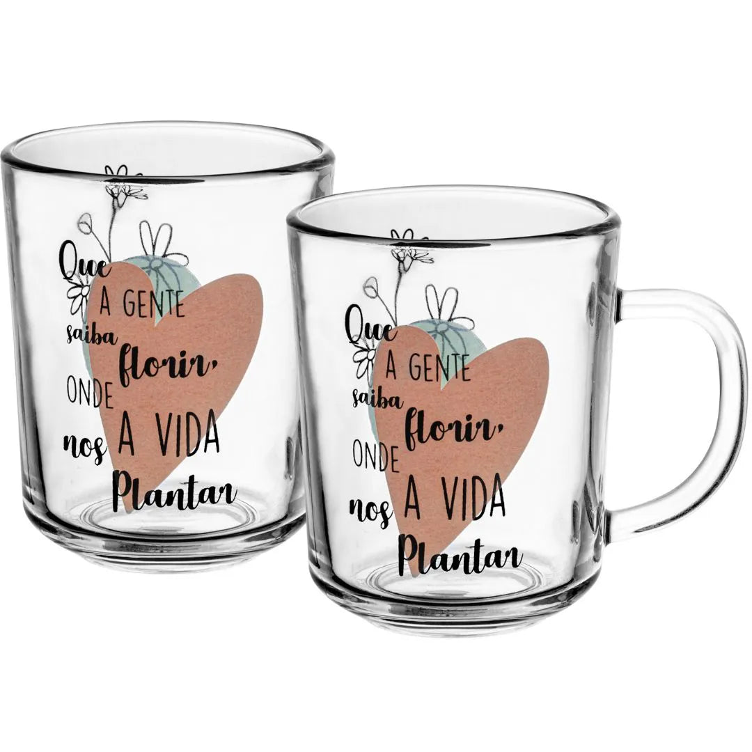 CJ 2 CANECAS DE VIDRO FLORIR 220ML