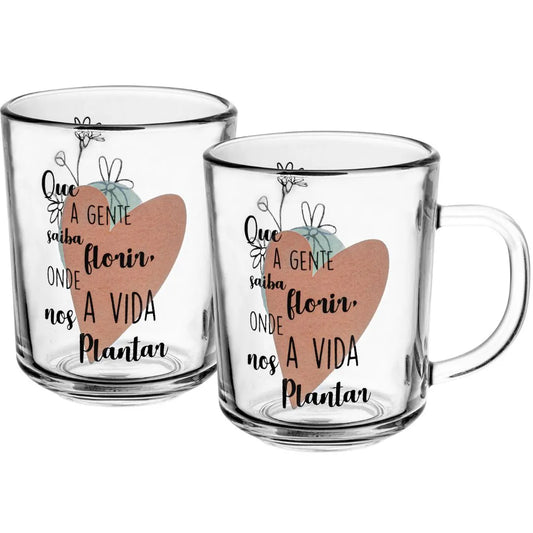 CJ 2 CANECAS DE VIDRO FLORIR 220ML