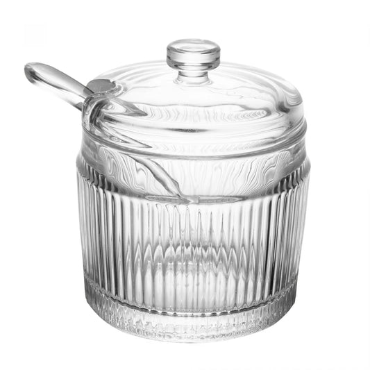 ACUCAREIRO COM COLHER E TAMPA LINES 10CM X 7,5CM VIDRO