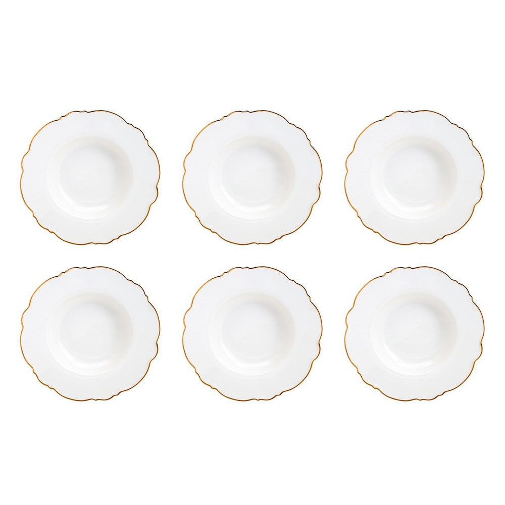 Cj 6 Pratos Fundos Maldivas Fio Dourado