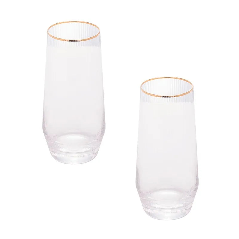 CJ 2 COPOS ALTOS DE VIDRO C/ BORDA DOURADA LINES 400ML