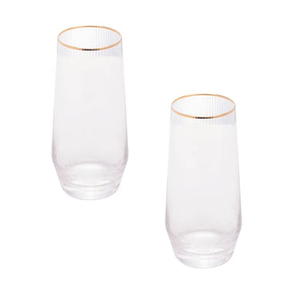 CJ 2 COPOS ALTOS DE VIDRO C/ BORDA DOURADA LINES 400ML