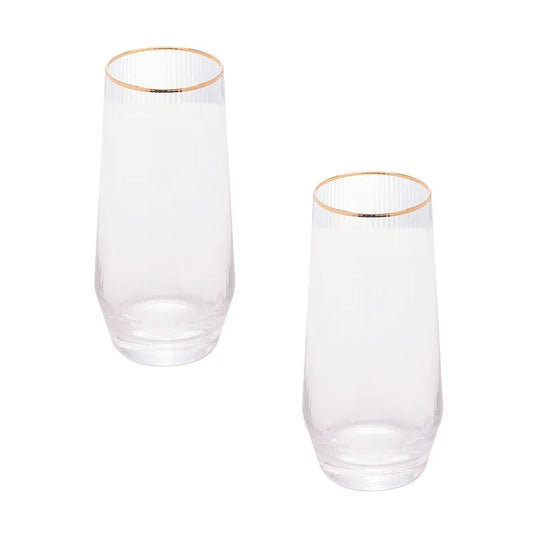 CJ 2 COPOS ALTOS DE VIDRO C/ BORDA DOURADA LINES 400ML