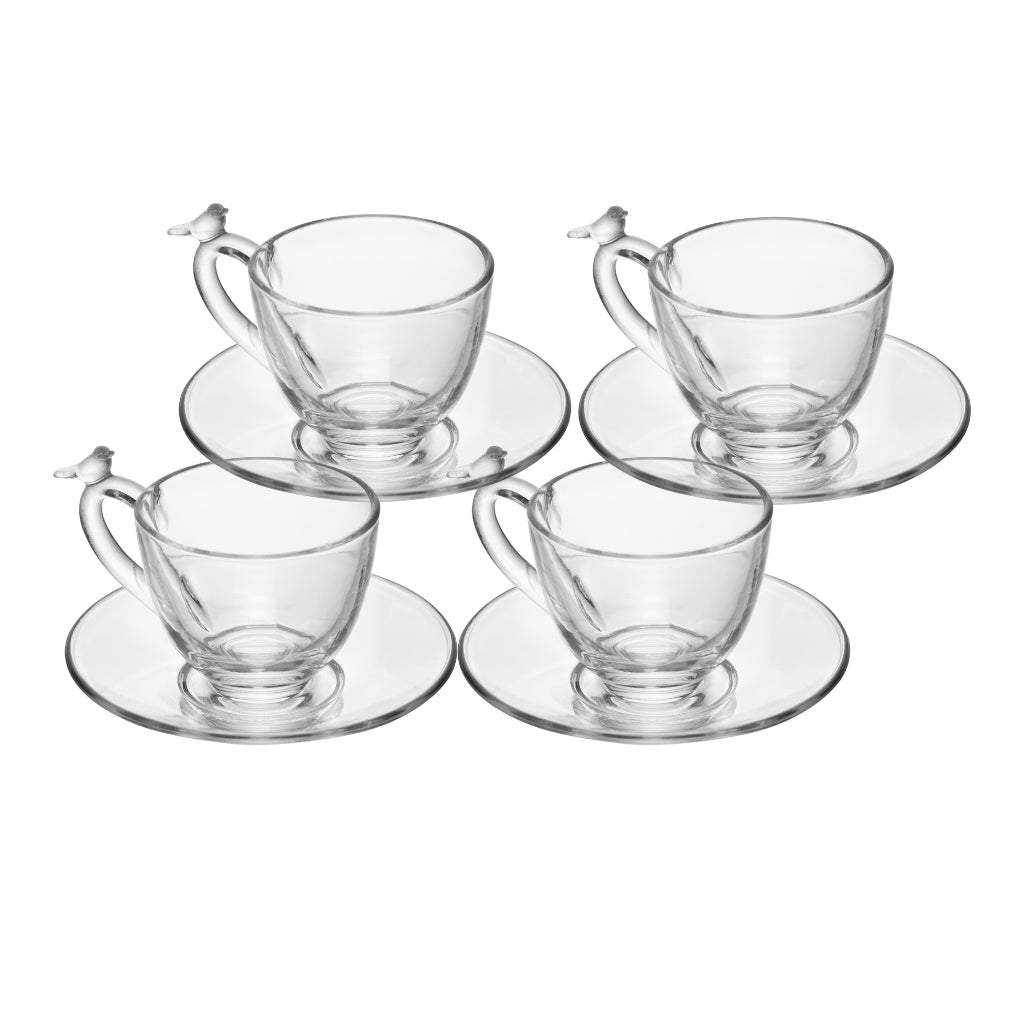 CJ 4 XICARAS DE CHA DE CRISTAL ECOLOGICO COM PIRES BIRD 180ML
