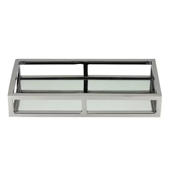 Bandeja Retangular Prata de Aço Inox Fundo Espelho