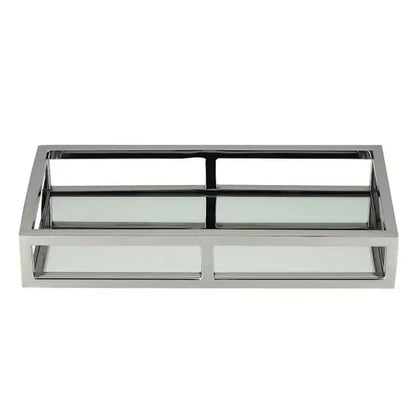 Bandeja Retangular Prata de Aço Inox Fundo Espelho