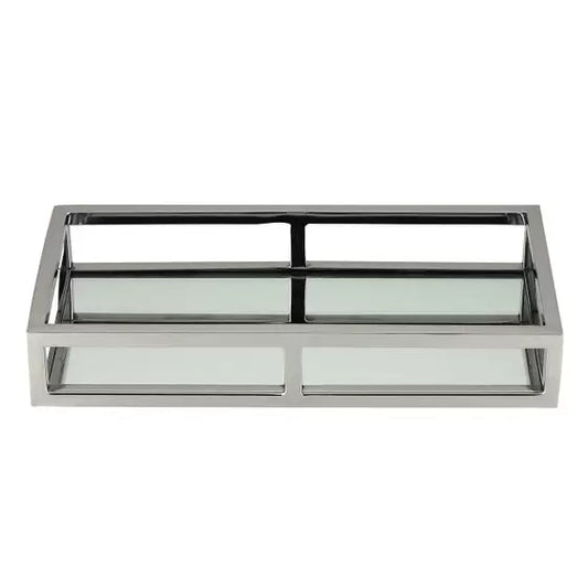 Bandeja Retangular Prata de Aço Inox Fundo Espelho