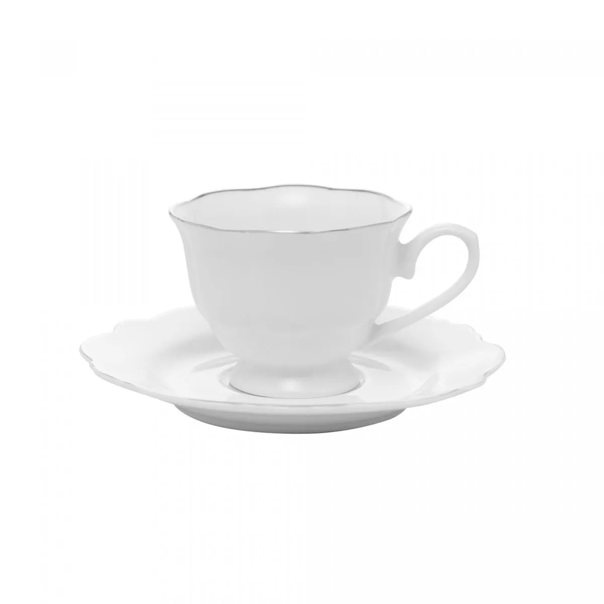 CJ 6 XICARAS CHA PORCELANA C/PIRES BRANCO C/FIO PRATA MALDIVAS 180ml