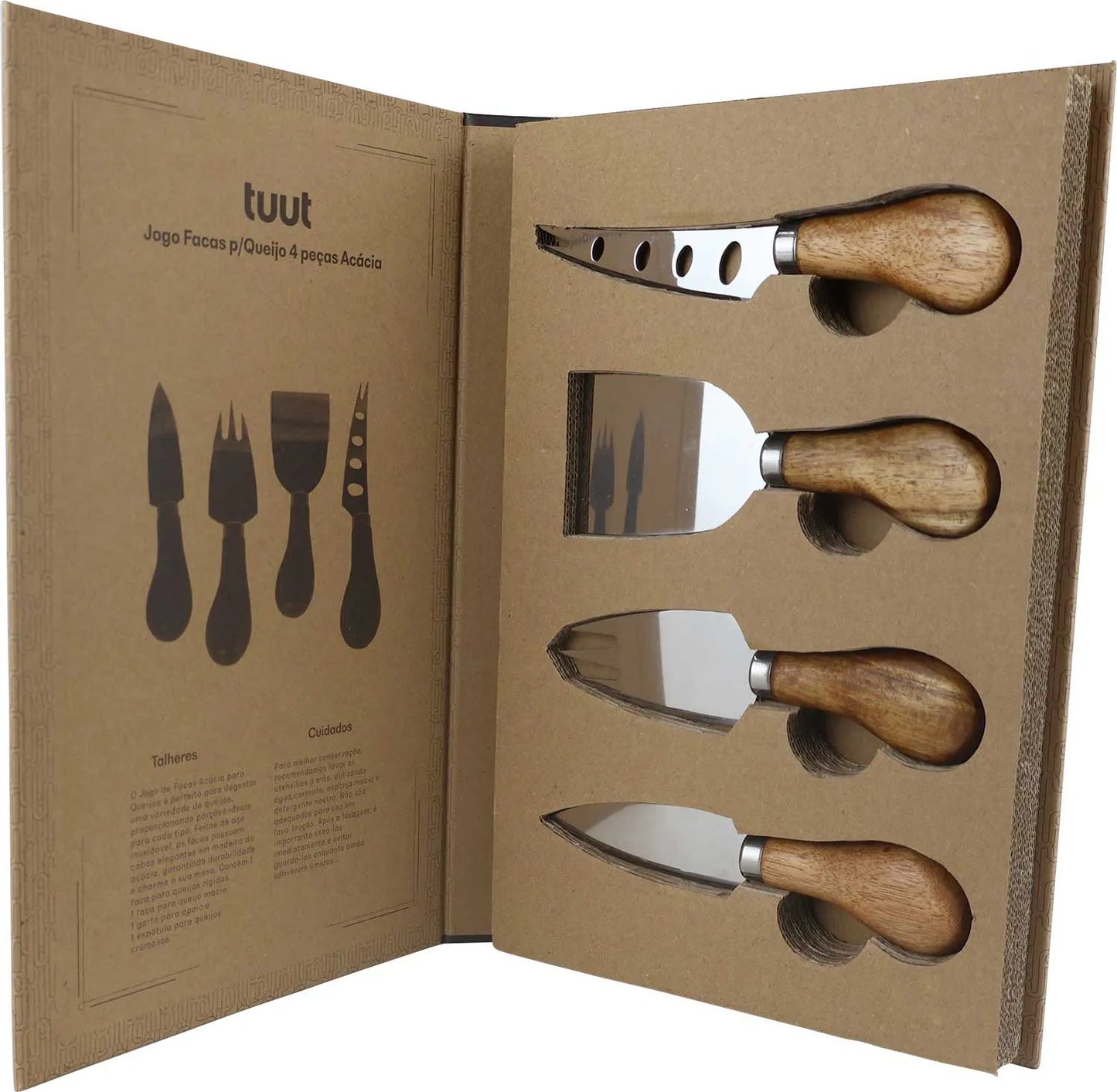 JOGO FACAS P/QUEIJO 4PECAS ACACIA