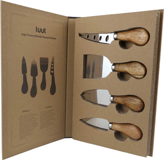 JOGO FACAS P/QUEIJO 4PECAS ACACIA