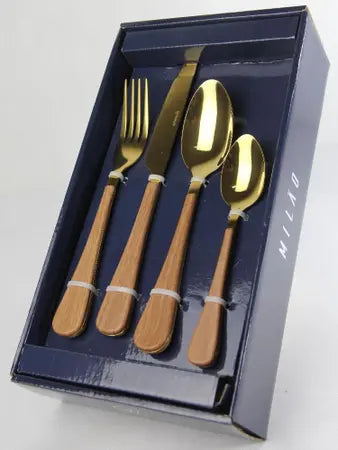 FAQUEIRO 24PC DE ACO INOX C/CABO EM PLASTICO AMADEIRADO DOURADO MILAO