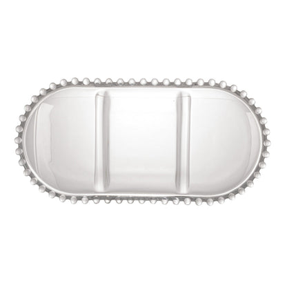 PETISQUEIRA DE CRISTAL COM 3 DIVISÕES OVAL PEARL 30X15X2CM