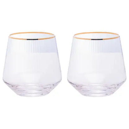 CJ 2 COPOS BAIXOS DE VIDRO C/ FIO DE OURO LINES 330ML