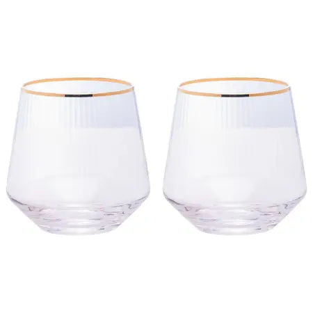 CJ 2 COPOS BAIXOS DE VIDRO C/ FIO DE OURO LINES 330ML