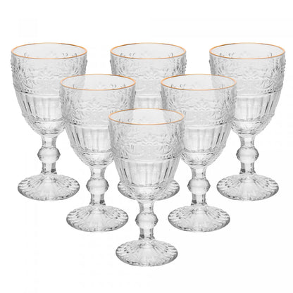 CONJUNTO 6 TACAS MAUVE COM FIO DE OURO 320ML CRISTAL ECOLOGICO WOLFF