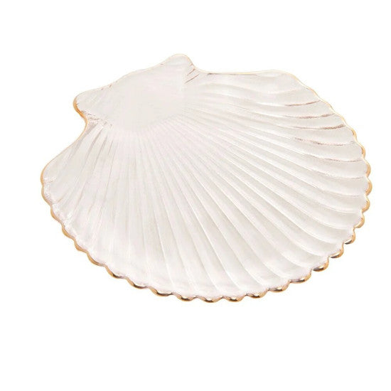 MINI TRAVESSA VIDRO SODO-CALCICO CONCHA C/FILETE DOURADO LEQUE 14x13,5cm