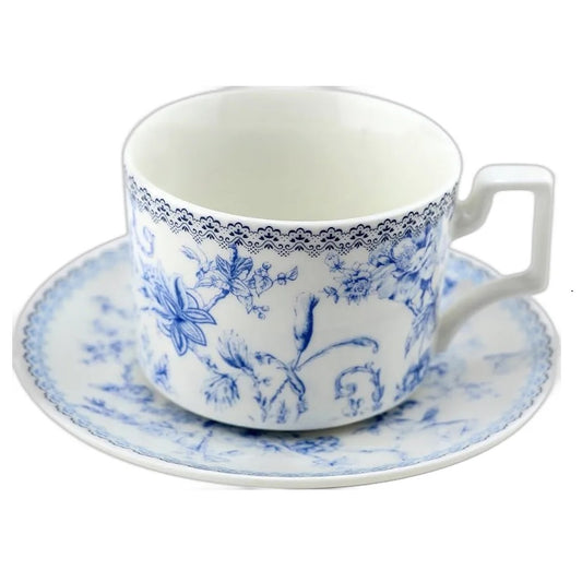Jogo de 8 peças para café Hortênsia em new bone china 90ml azul