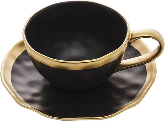 XICARA DE CHA DE PORCELANA PRETO E DOURADO DUBAI 200ml