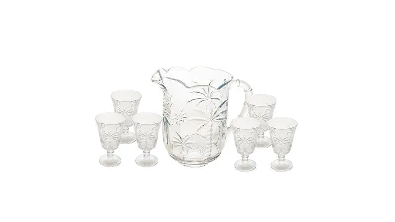 CJ 7PC JARRA C/6 TACAS DE CRISTAL PALM 1,3