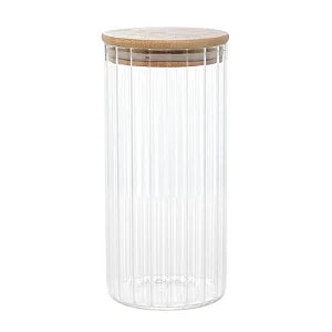POTE DE VIDRO CANELADO COM TAMPA DE BAMBU 1.1L